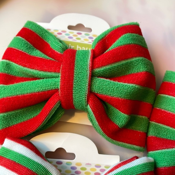 New Set of 2 Holiday Striped Clothe Hair Bows - 2 sets available - Picture 4 of 5